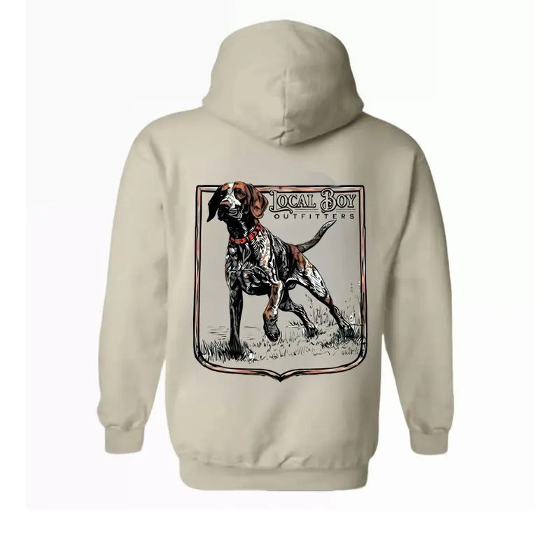 Local Boy Outfitters Hoodie - Stylish Hunting Dog Graphic for Outdoor Enthusiasts, Unisex Hoodie for Adventure and Comfort, Great for Casual Wear and Hunting Adventures TTP