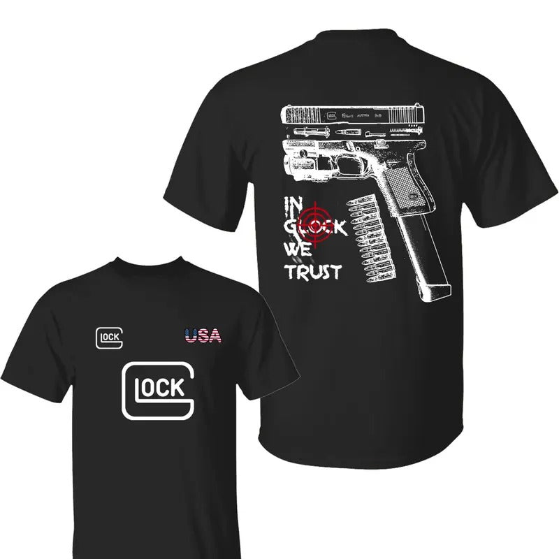 Lock USA 2 Side T-Shirt, In Glock We Trust Shirt, Sarcastic Graphic Tee, Unisex Classic Cotton Tee All Sizes, Gift For Him, For Her