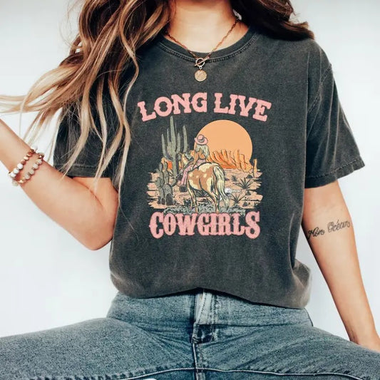 Long Live Cowgirls Tshirt, Retro Western Shirts, Rodeo Fashion Tee Cotton Fabric Love Hoodie, Sweatshirt | InkThreadWorks.com