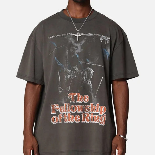 Lord Of The Rings Fellowship Vintage T-Shirt Trending Movie Shirt Menswear Womenswear Streetwear Movie Fans Graphic Casual Crewneck Cotton