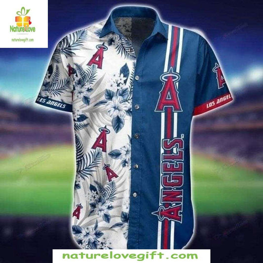 Los Angeles Angels Hawaiian Shirt Blue Tropical Hibiscus MLB Baseball Apparel