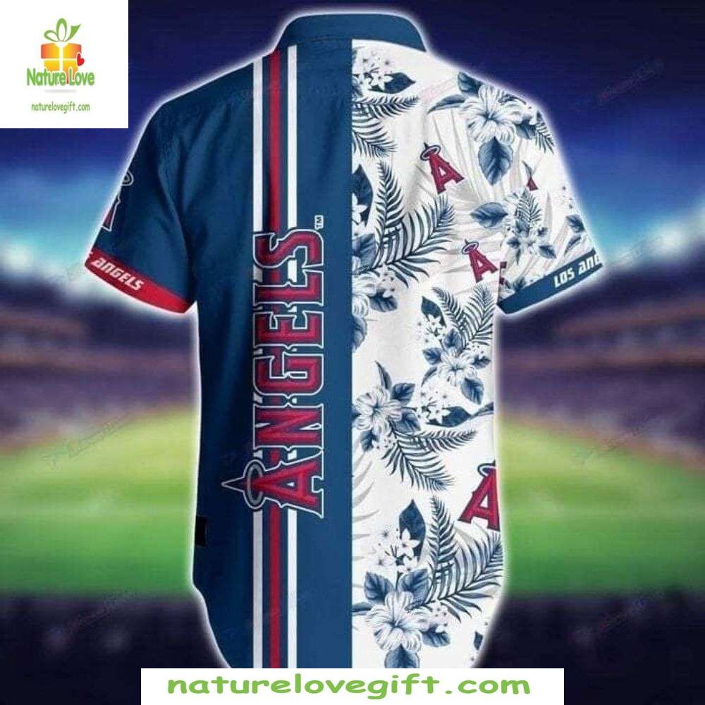Los Angeles Angels Hawaiian Shirt Blue Tropical Hibiscus MLB Baseball Apparel