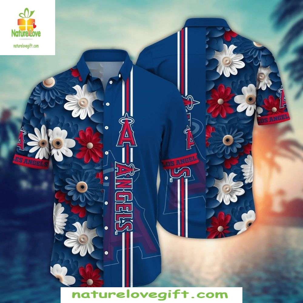 Los Angeles Angels Hawaiian Shirt Floral Stripe MLB Baseball Apparel
