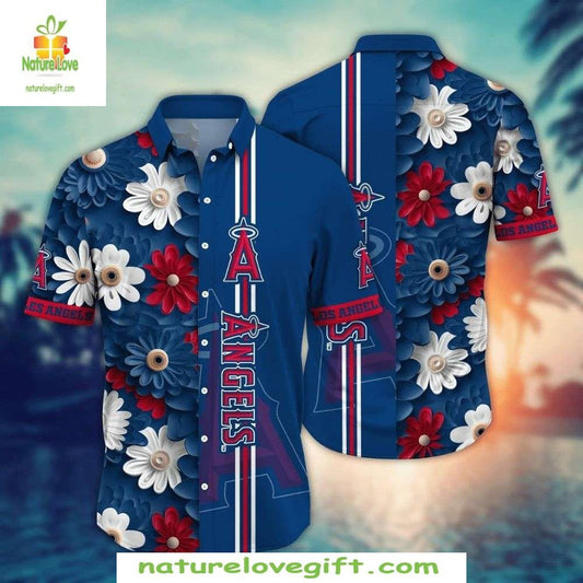 Los Angeles Angels Hawaiian Shirt Floral Stripe MLB Baseball Apparel
