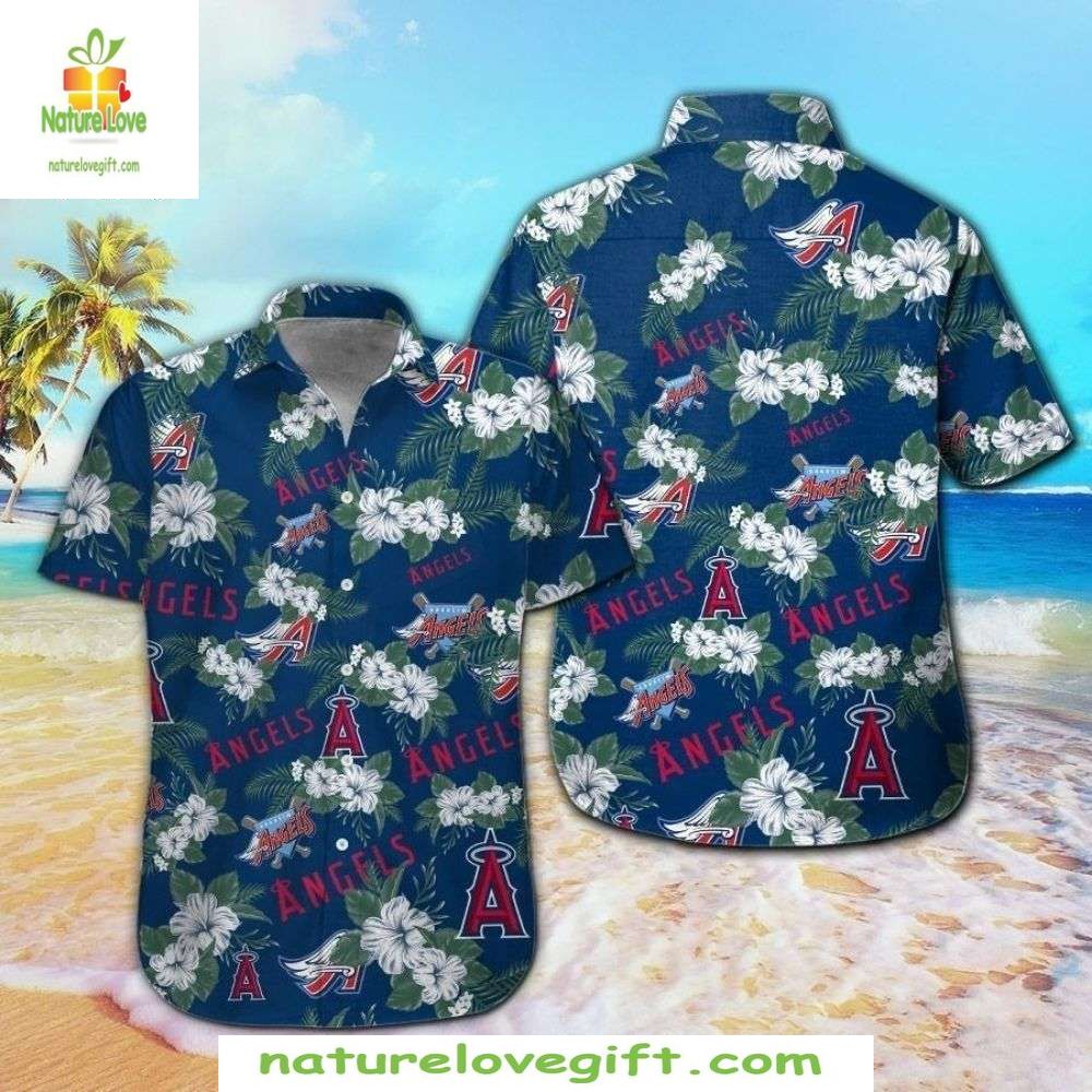 Los Angeles Angels Navy Hawaiian Shirt White Floral MLB Baseball Apparel