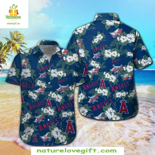 Los Angeles Angels Navy Hawaiian Shirt White Floral MLB Baseball Apparel