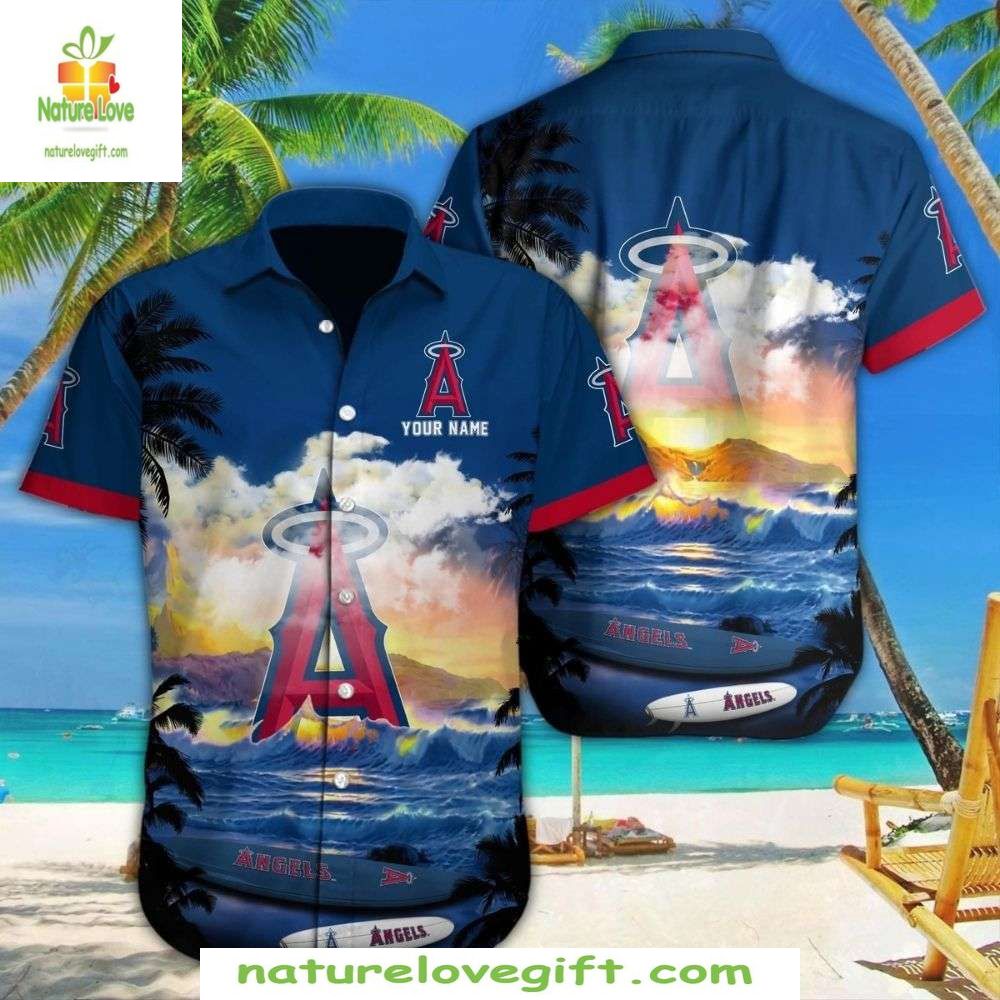 Los Angeles Angels Hawaiian Shirt Sunset Palm Aloha Baseball Apparel