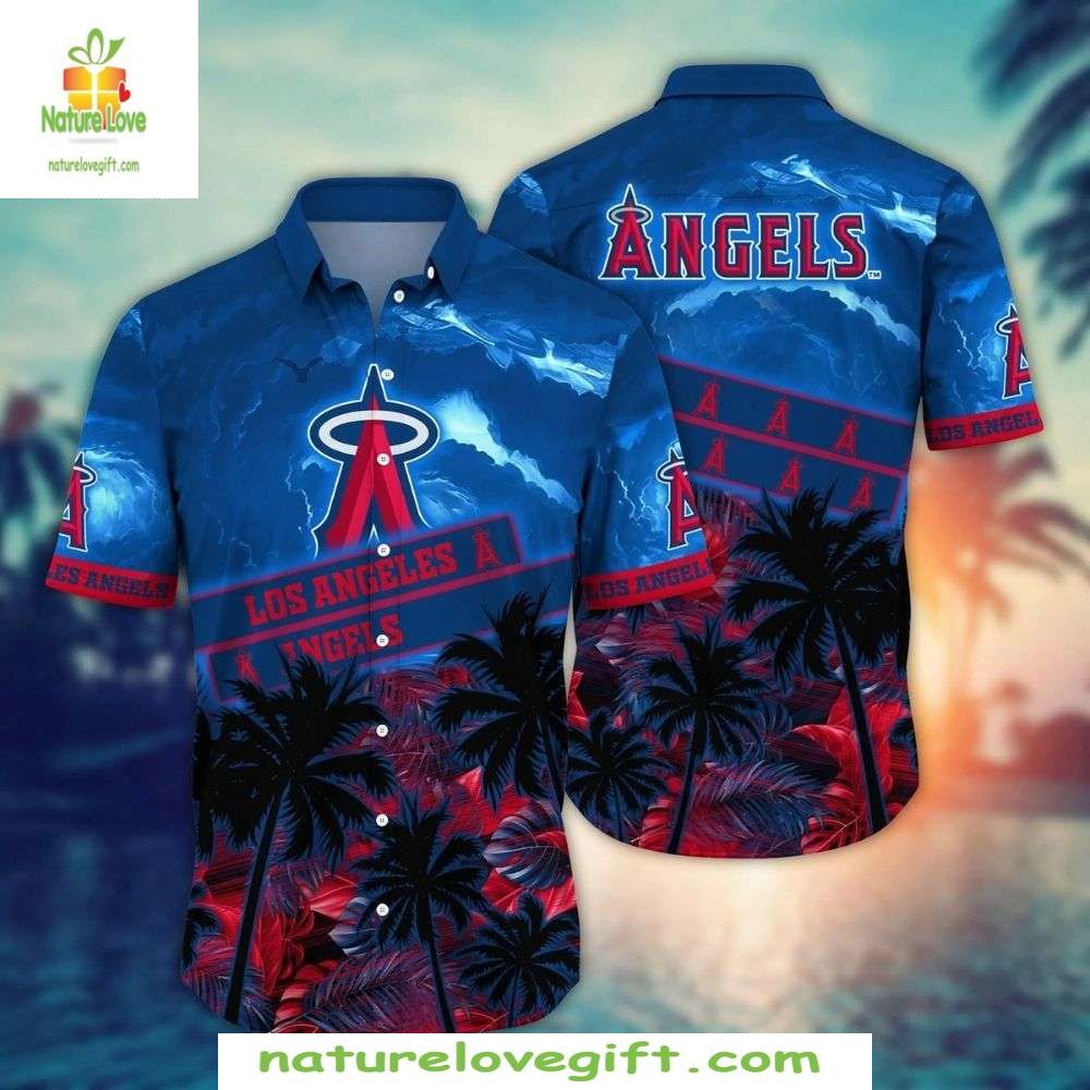 Los Angeles Angels Hawaiian Shirt Tropical Sunset Palm MLB Baseball Apparel
