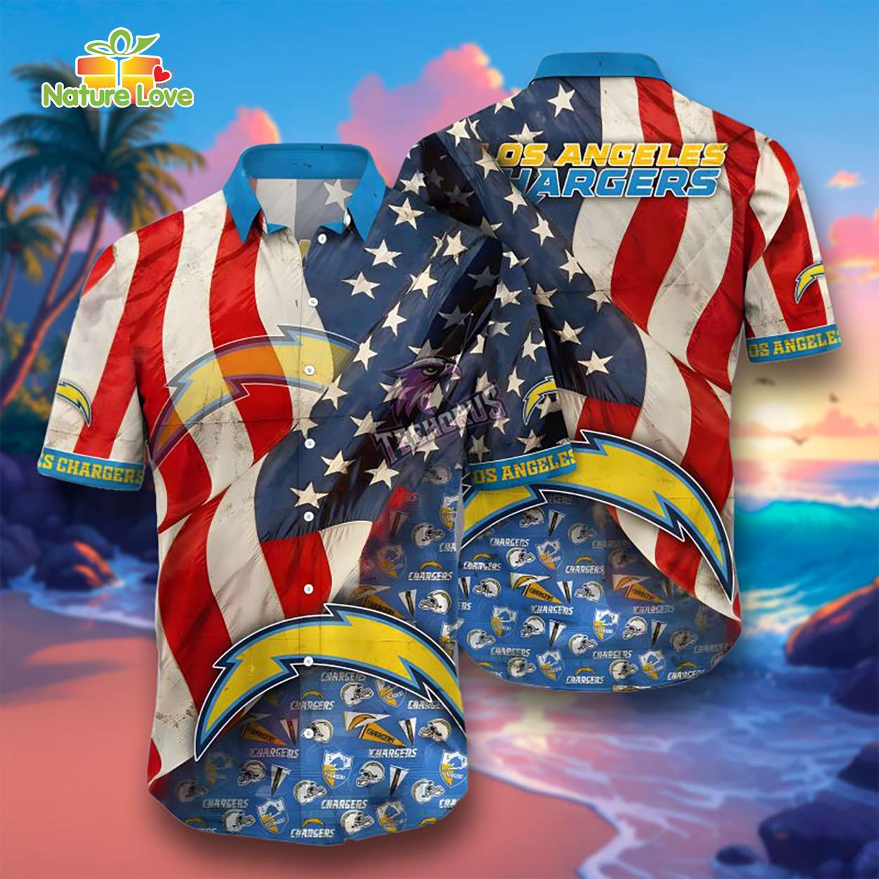 Los Angeles Chargers American Flag Patriotic Hawaiian Shirt