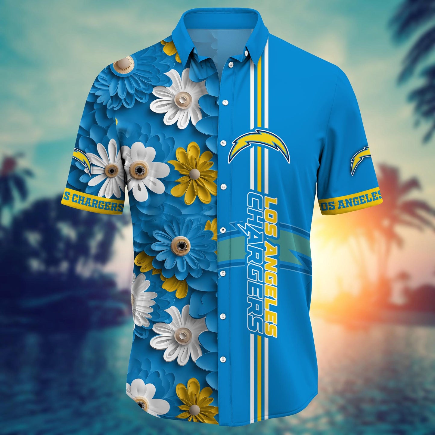 Los Angeles Chargers Hawaiian Shirt Bloom Wave Design 161137