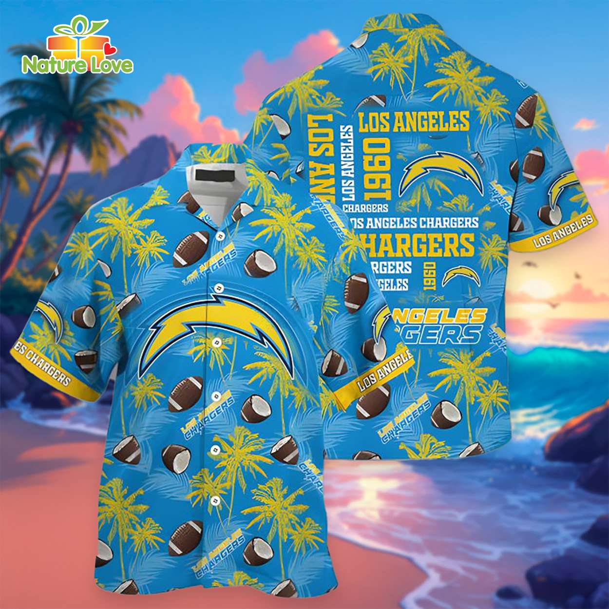 Los Angeles Chargers Coconut Ball Tropical Hawaiian Shirt