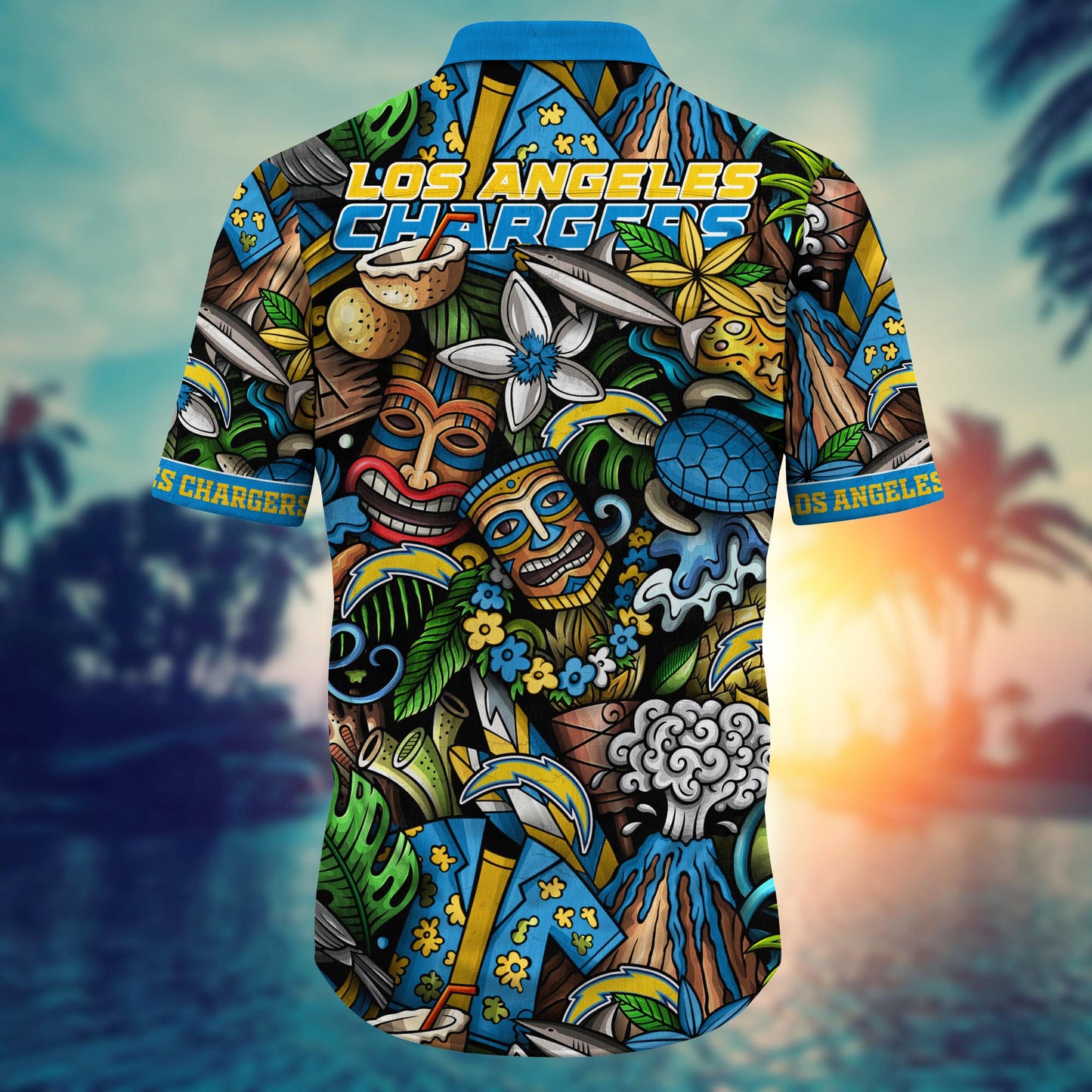 Los Angeles Chargers Hawaiian Shirt Tiki Island Design 998071