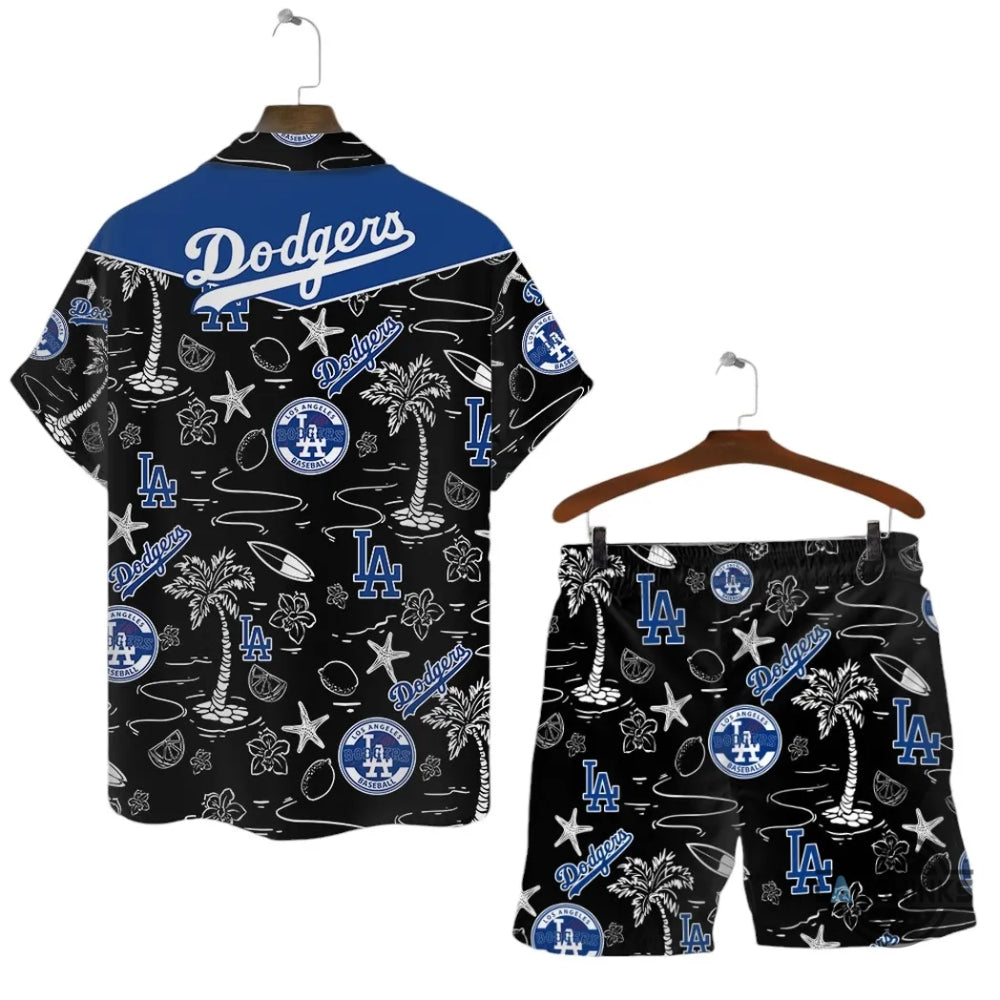 Los Angeles Dodgers Hawaiian Shirt And Shorts Black And Blue Tropical La Dodgers Aloha Beach Shirt SALE