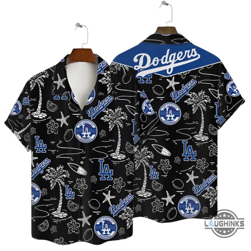 Los Angeles Dodgers Hawaiian Shirt And Shorts Black And Blue Tropical La Dodgers Aloha Beach Shirt SALE