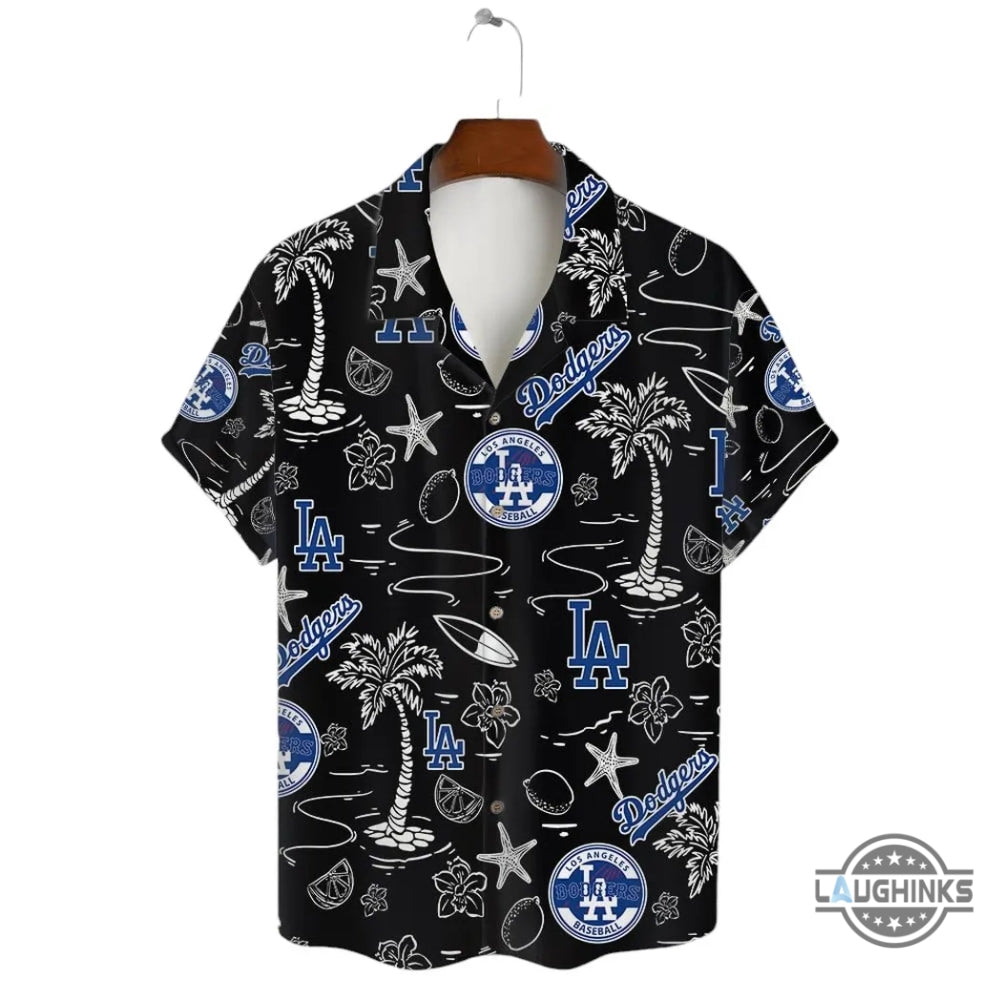 Los Angeles Dodgers Hawaiian Shirt And Shorts Black And Blue Tropical La Dodgers Aloha Beach Shirt SALE