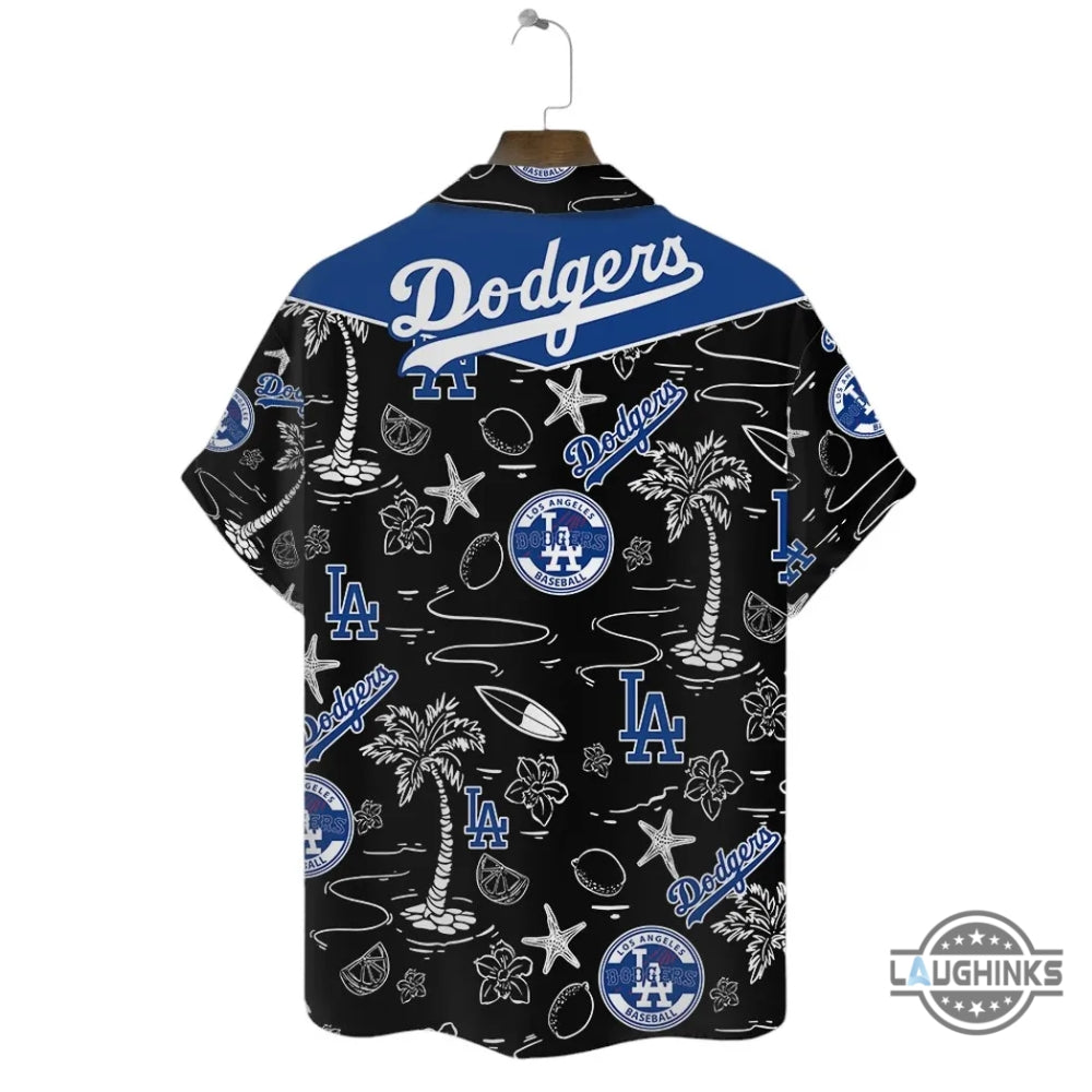 Los Angeles Dodgers Hawaiian Shirt And Shorts Black And Blue Tropical La Dodgers Aloha Beach Shirt SALE