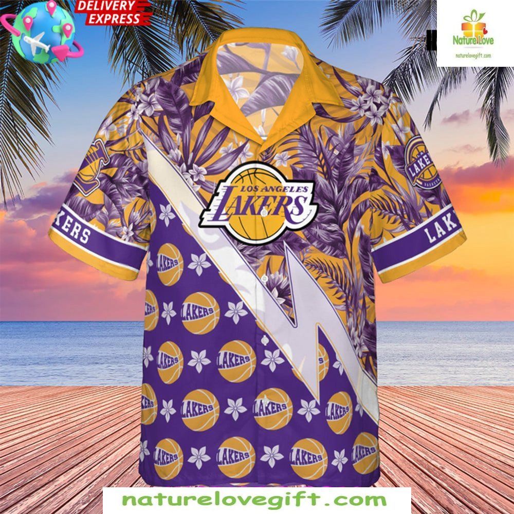 Los Angeles Lakers Hawaiian Shirt Tropical Basketball Design