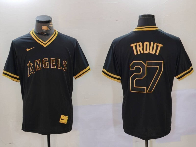 Los Angeles Angels #27 Mike Trout Angels Gold Text Style 4