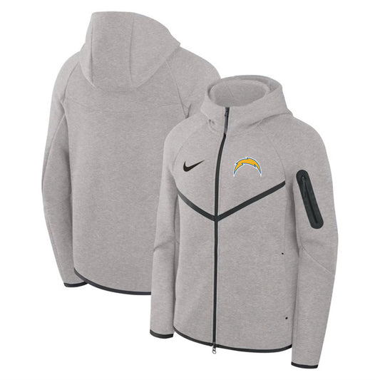 Los Angeles Chargers Gray Tech Fleece Full-Zip Windrunner Hoodie