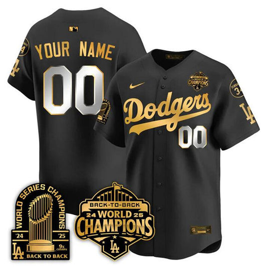 Los Angeles Dodgers ACTIVE PLAYER Custom Black Gold 2025 World Series