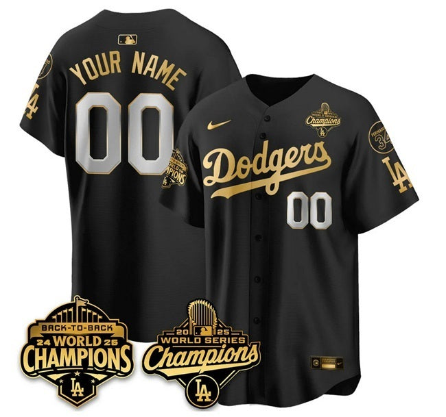 Los Angeles Dodgers Active Player Custom Black Gold 2025 World Series Champions