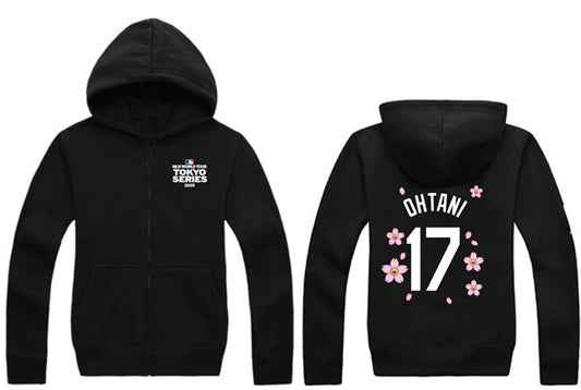 Los Angeles Dodgers #17 Shohei Ohtani Black 2025 Tokyo Series Full-Zip Hoodie
