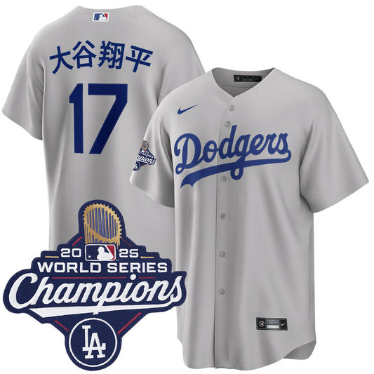 Los Angeles Dodgers #17 Shohei Ohtani Kanji Alternate 2025 Road World Series Champions Jersey