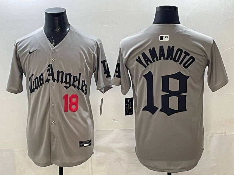 Los Angeles Dodgers #18 Yoshinobu Yamamoto Dodgers Gray 5 Edition Style 2