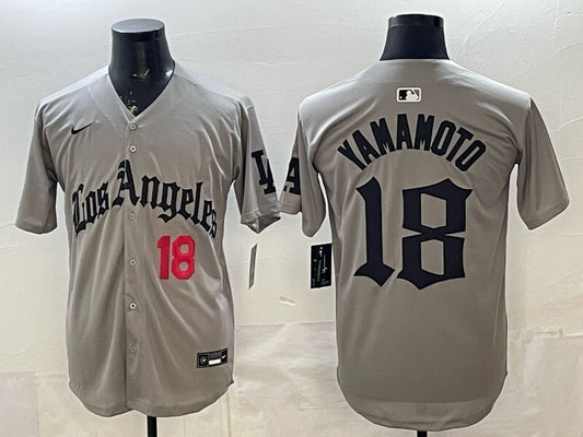Los Angeles Dodgers #18 Yoshinobu Yamamoto Dodgers Gray 5 Edition Style 2