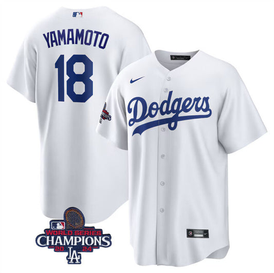 Los Angeles Dodgers #18 Yoshinobu Yamamoto White 2024 World Series Champions Cool