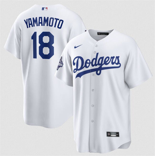 Los Angeles Dodgers #18 Yoshinobu Yamamoto White 2025 World Series Champions Patch