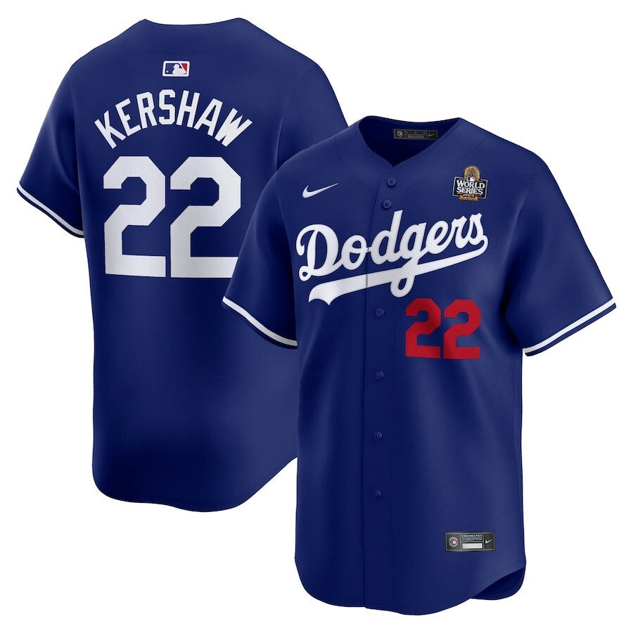 Los Angeles Dodgers #22 Clayton Kershaw 2024 World Series Home Limited Player Jersey - Royal