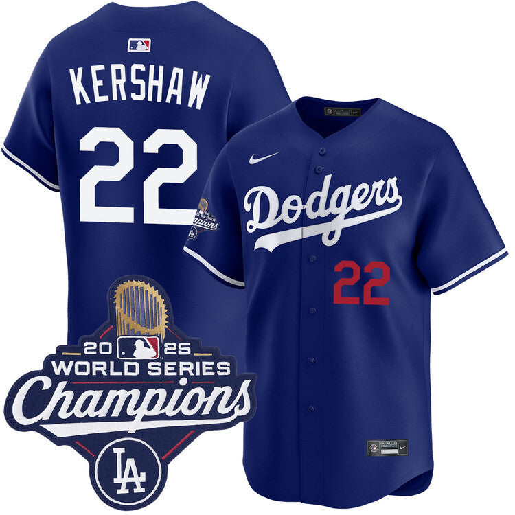 Los Angeles Dodgers #22 Clayton Kershaw Alternate Royal Limited 2025 World Series Champions Jersey