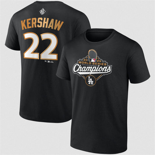 Los Angeles Dodgers #22 Clayton Kershaw Black 2025 World Series Champions Name &