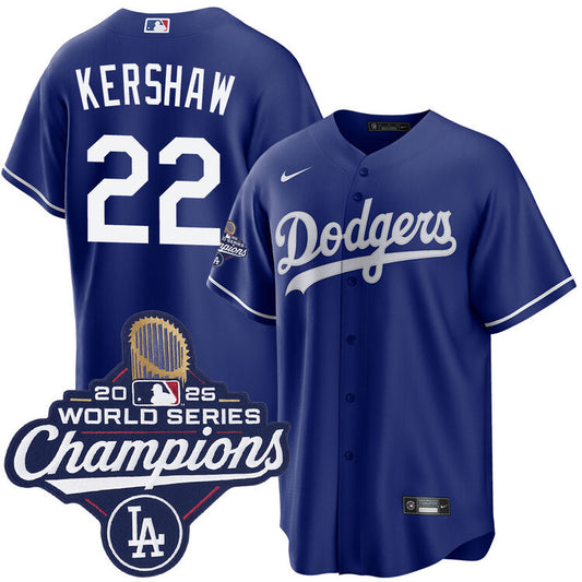 Los Angeles Dodgers #22 Clayton Kershaw Royal 2025 Alternate World Series Champions Jersey