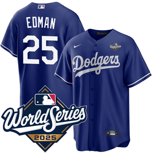 Los Angeles Dodgers #25 Tommy Edman Royal 2025 Alternate World Series Jersey