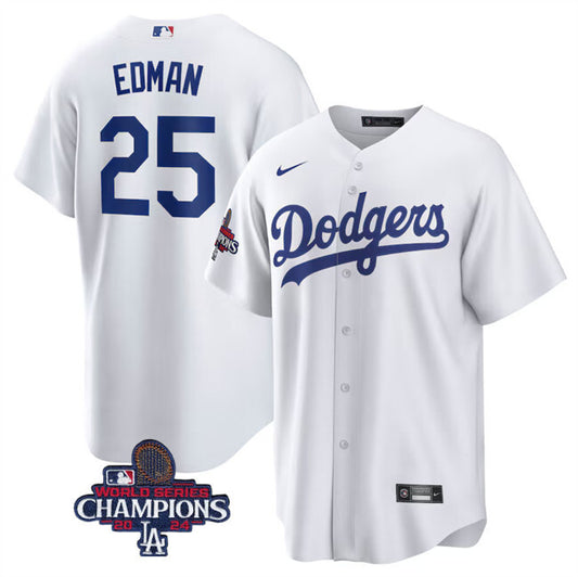 Los Angeles Dodgers #25 Tommy Edman White 2024 World Series Champions Cool Base