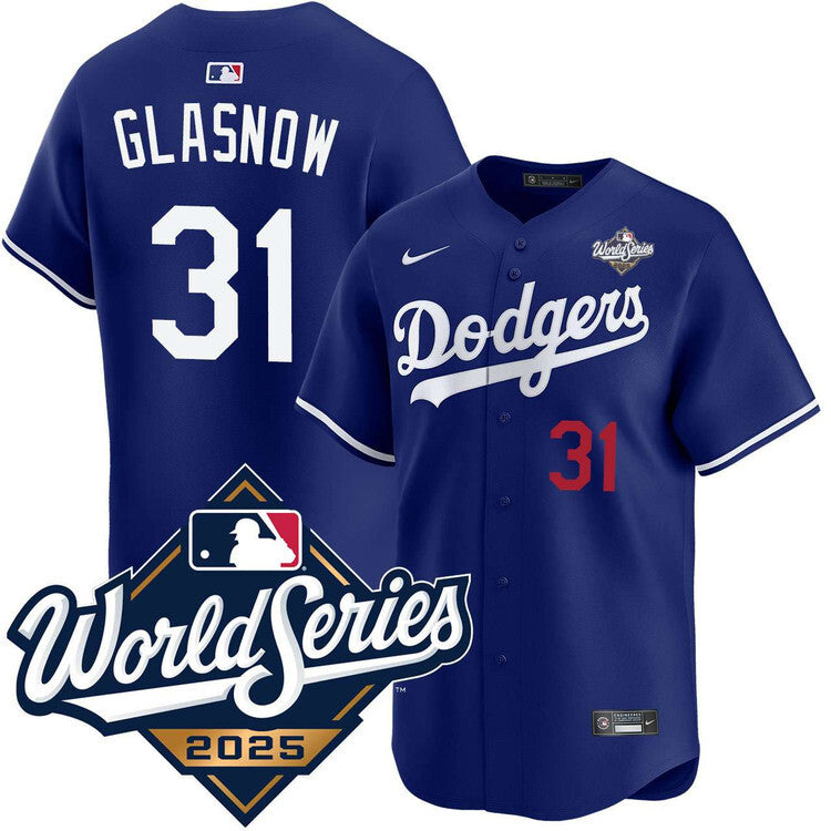 Los Angeles Dodgers #31 Tyler Glasnow Alternate Royal Limited 2025 World Series Jersey