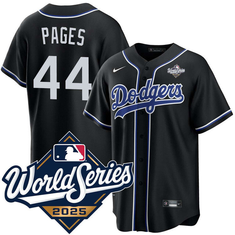 Los Angeles Dodgers #44 Andy Pages Black Lights Out 2025 World Series Jersey
