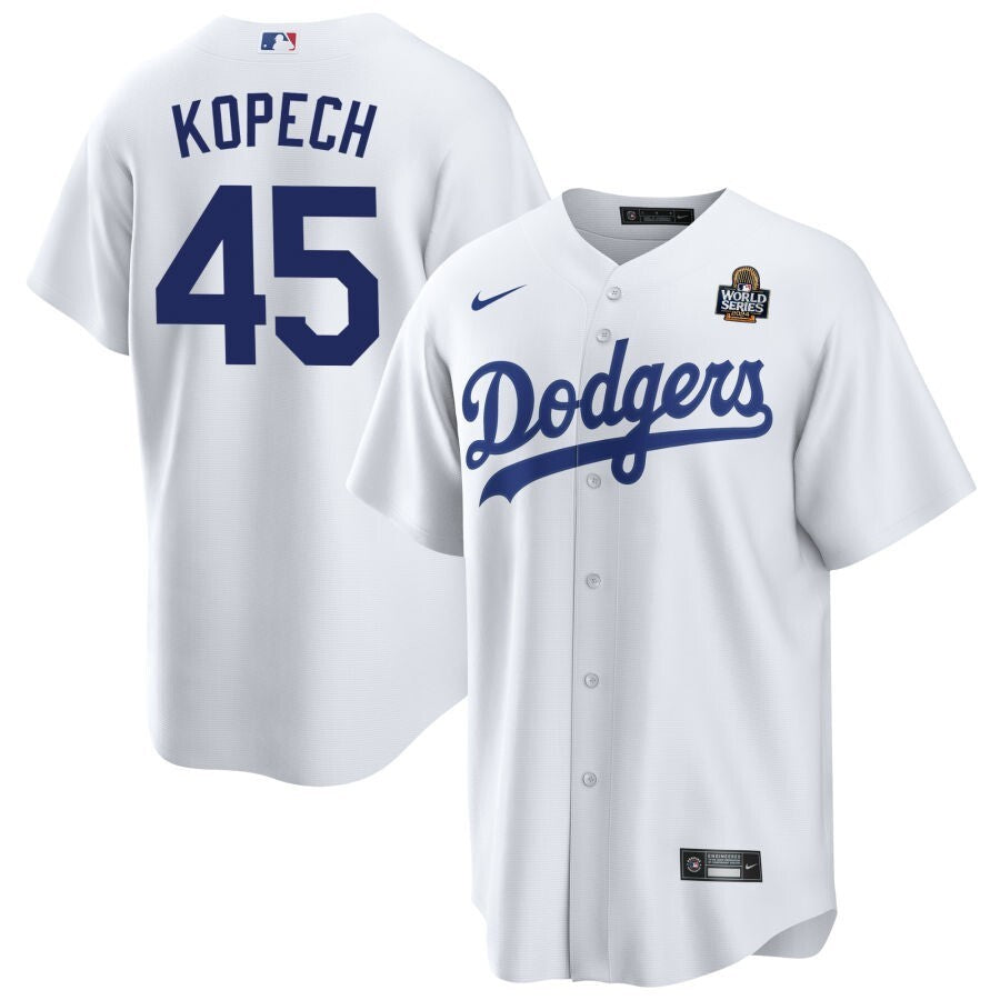 Los Angeles Dodgers #45 Michael Kopech 2024 World Series Home Jersey - White