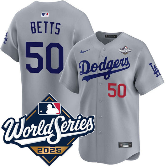 Los Angeles Dodgers #50 Mookie Betts Road Limited 2025 World Series Jersey Style 1