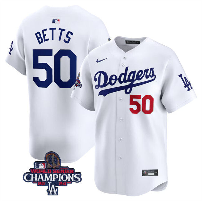 Los Angeles Dodgers #50 Mookie Betts White 2024 World Series Champions Home Limited