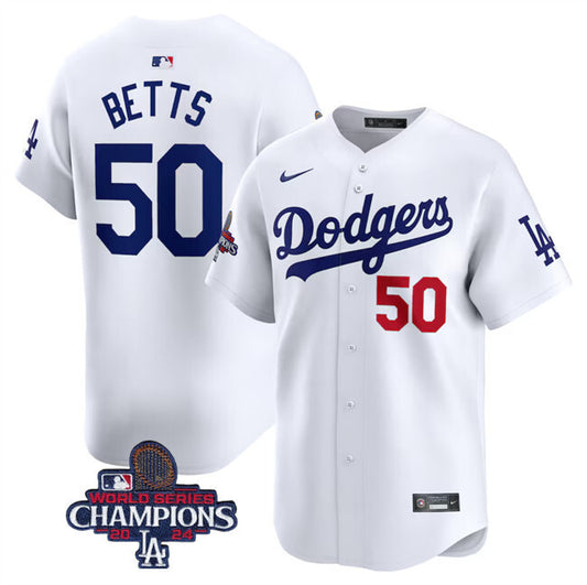 Los Angeles Dodgers #50 Mookie Betts White 2024 World Series Champions Home Limited