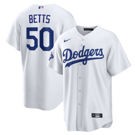 Los Angeles Dodgers #50 Mookie Betts White 2025 World Series Champions Patch Cool