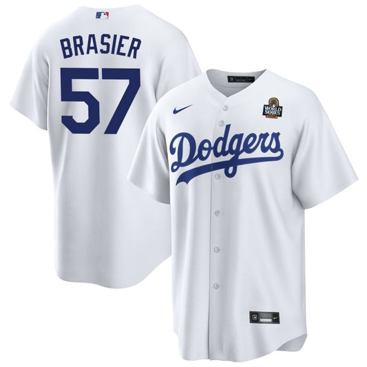 Los Angeles Dodgers #57 Ryan Brasier 2024 World Series Home Jersey - White