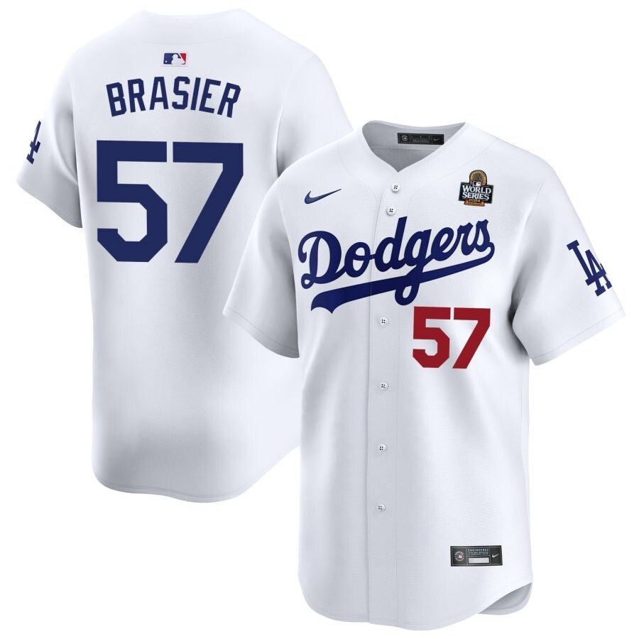 Los Angeles Dodgers #57 Ryan Brasier 2024 World Series Home Limited Jersey - White