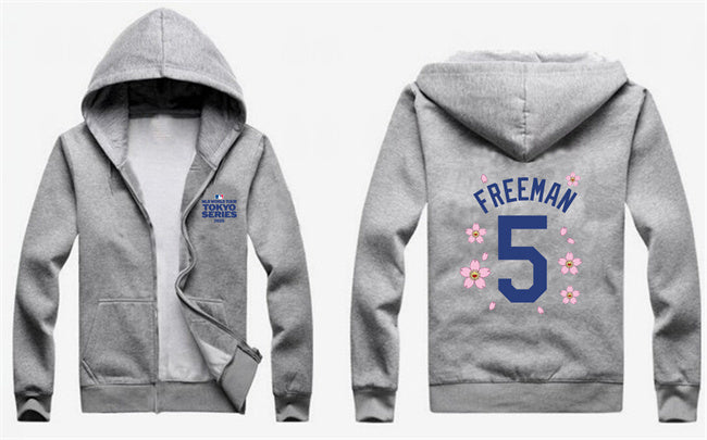 Los Angeles Dodgers #5 Freddie Freeman Gray 2025 Tokyo Series Full-Zip Hoodie