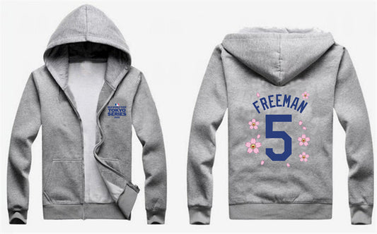 Los Angeles Dodgers #5 Freddie Freeman Gray 2025 Tokyo Series Full-Zip Hoodie