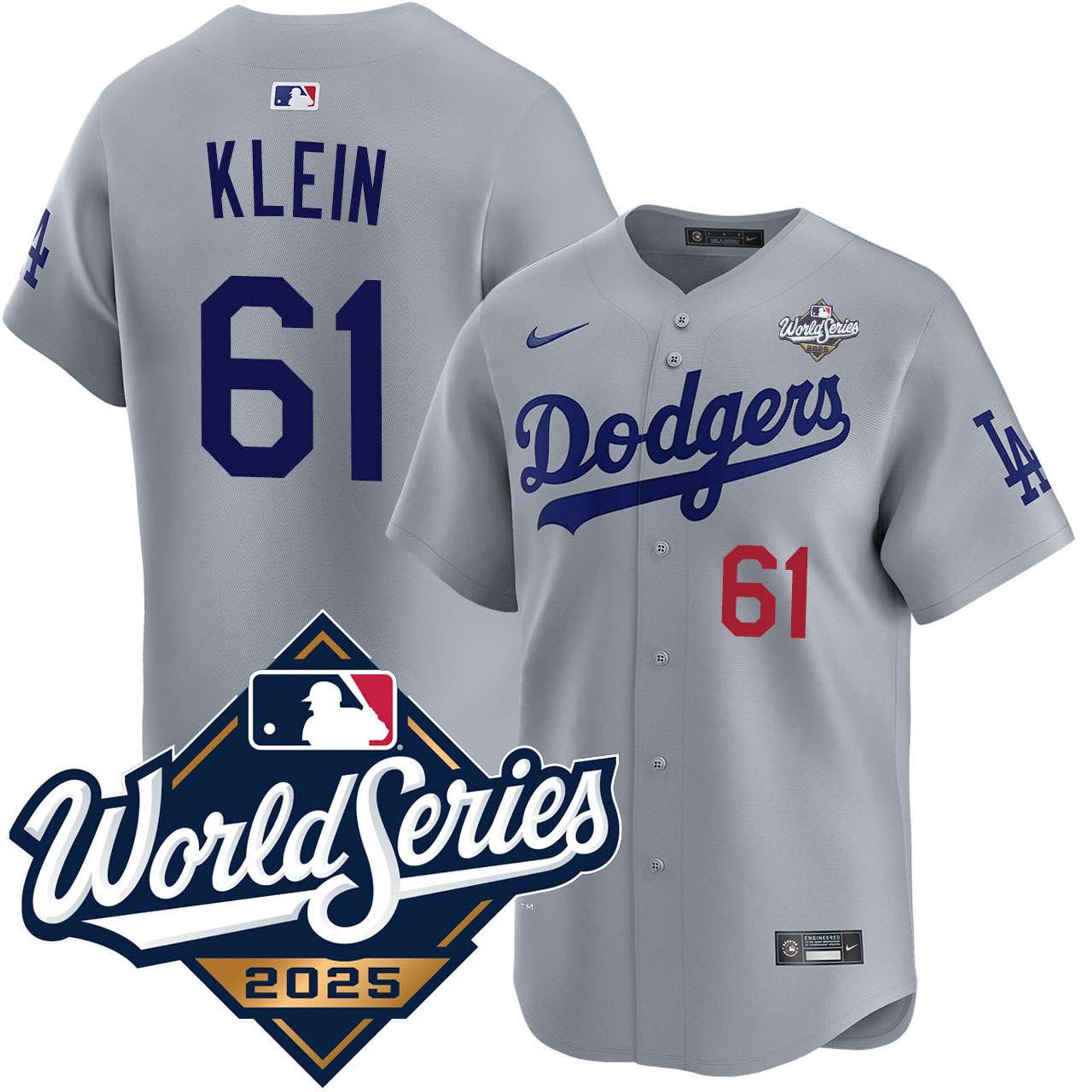 Los Angeles Dodgers #61 Will Klein Alternate Road Limited 2025 World Series Jersey