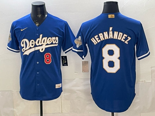 Los Angeles Dodgers #8 Enrique Hernandez Dodgers Blue Gold Adult